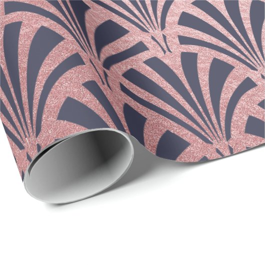 真夜中の青いアールデコファンののどのばら色の金ゴールド ラッピングペーパー (ロールコーナー)
