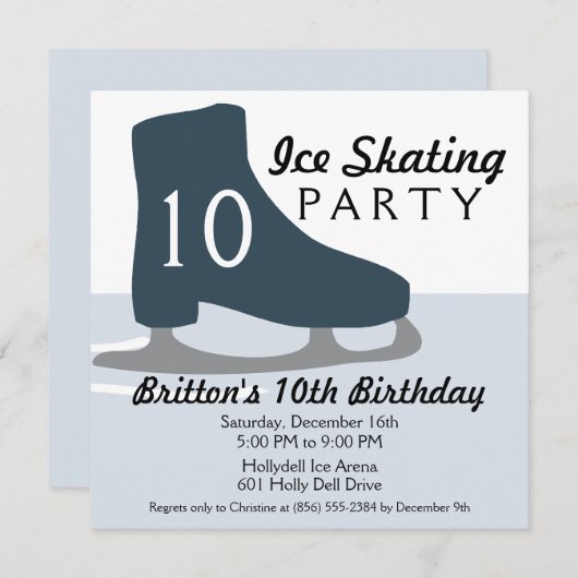真夜中の青いスケートの日付のアイススケートのパーティー 招待状 (正面/裏面)