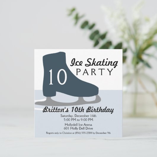 真夜中の青いスケートの日付のアイススケートのパーティー 招待状 (スタンド正面)