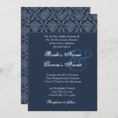 真夜中の青いダマスク織の結婚式 招待状 (正面/裏面)