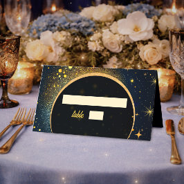 真夜中の青い星の月 天体ハローの結婚式 プレイスカード