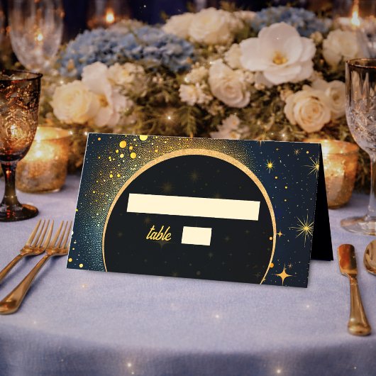 真夜中の青い星の月 天体ハローの結婚式 プレイスカード