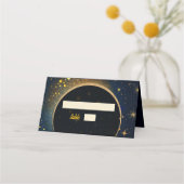 真夜中の青い星の月 天体ハローの結婚式 プレイスカード (正面)