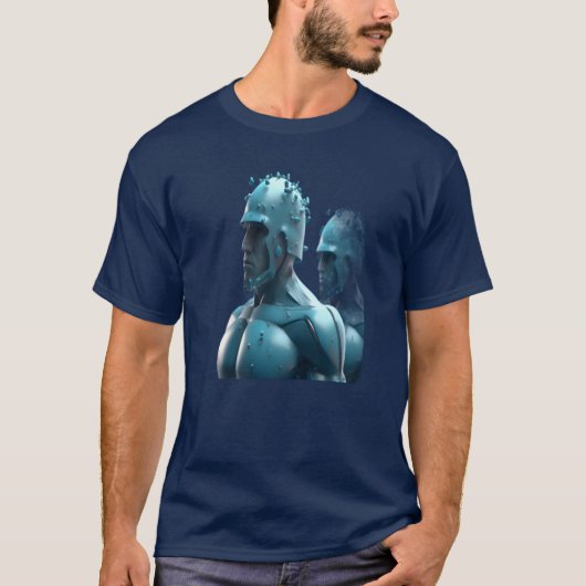 真夜中の青い空に輝くメタルの男たち 半袖Tシャツ Tシャツ (正面)