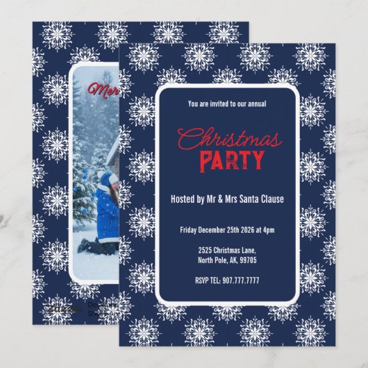 真夜中の青い空に、ふわふわの雪の結晶 シーズンカード (正面/裏面)