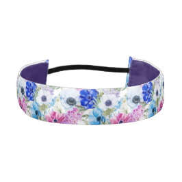 真夜中の青い紫色の水彩画の花模様 アスレチックヘッドバンド