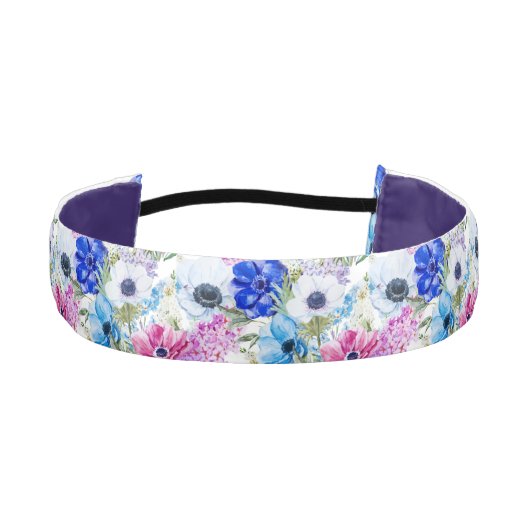 真夜中の青い紫色の水彩画の花模様 アスレチックヘッドバンド (正面)