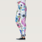 真夜中の青い紫色の水彩画の花模様 レギンス (左)