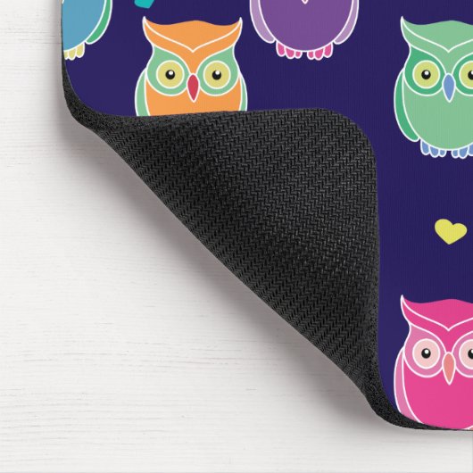 真夜中の青い虹のフクロウパターンかわいらしいプレティーン マウスパッド (コーナー)