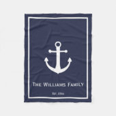 真夜中の青および白く航海のないかり フリースブランケット (正面)