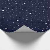 真夜中の青く小さい月および星の紙 ラッピングペーパー (角)