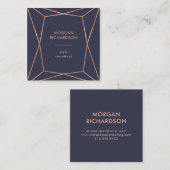 真夜中の青で幾何学的なのどのばら色の金ゴールド スクエア名刺 (正面/裏面)