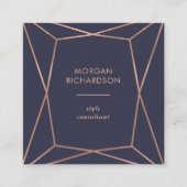 真夜中の青で幾何学的なのどのばら色の金ゴールド スクエア名刺 (正面)