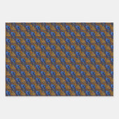 真夜中の青とオレンジのピーコックの羽模様 ラッピングペーパーシート (正面2)