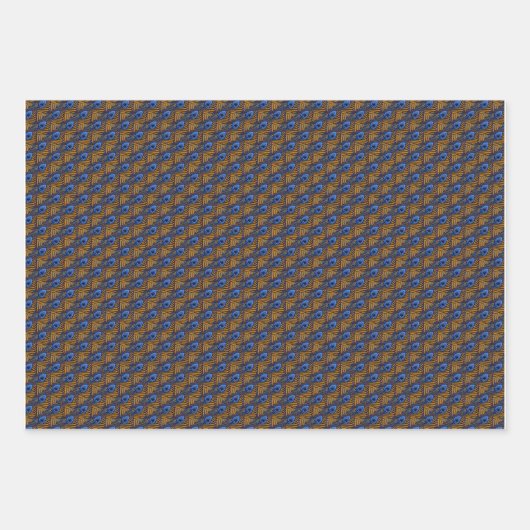 真夜中の青とオレンジのピーコックの羽模様 ラッピングペーパーシート (正面)