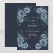真夜中の青の大規模な冬の結婚式 招待状 (正面/裏面)