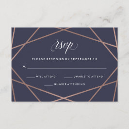 真夜中の青の幾何学的なダイヤモンド結婚式RSVP 出欠カード
