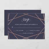 真夜中の青の幾何学的なダイヤモンド結婚式RSVP 出欠カード (正面/裏面)