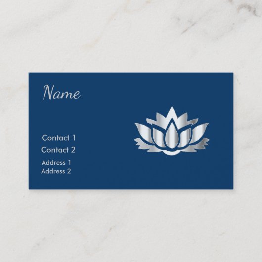 真夜中の青の銀製の一見のはすの花 名刺 (正面)