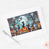 真夜中の魔法:黒猫とカボチャのハロウィン 長方形シール (封筒)