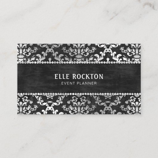 真夜中の黒い微光のダマスク織のウェディングプランナー 名刺 (正面)