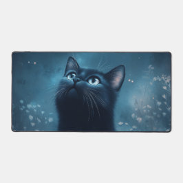 真夜中の黒猫の星空観察 デスクマット
