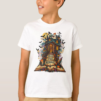 真夜中を越えても読書を ハロウィンの本の館 Tシャツ