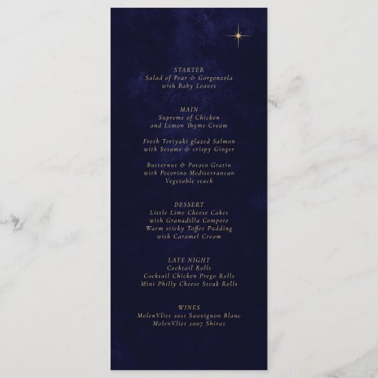 真夜中エレガントの金ゴールドムーンスターズ結婚ズ メニュー (裏面)