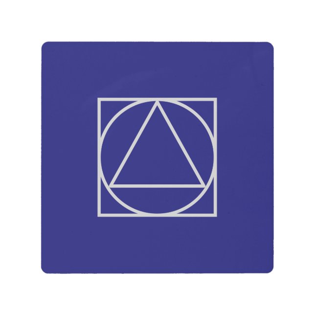 真夜中無地のの青い正方形の三角形 メタルプリント (正面)