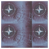 真夜中航海ののコンパス帆船 ファブリック (クローズアップ)