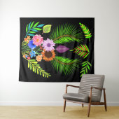 真夜中葉の花と植物花オンブラック タペストリー (インサイチュ(横))