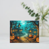 真夜中過ぎ幽霊のよく出るの恐ろしいハロウィンハウス ポストカード (スタンド正面)