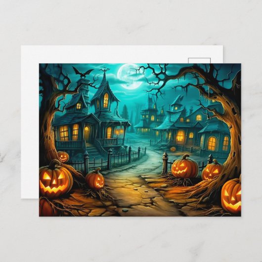 真夜中過ぎ幽霊のよく出るの恐ろしいハロウィンハウス ポストカード (正面/裏面)