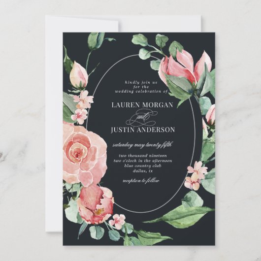 真夜中開花エレガントフローラ結婚式招待状 招待状 (正面)
