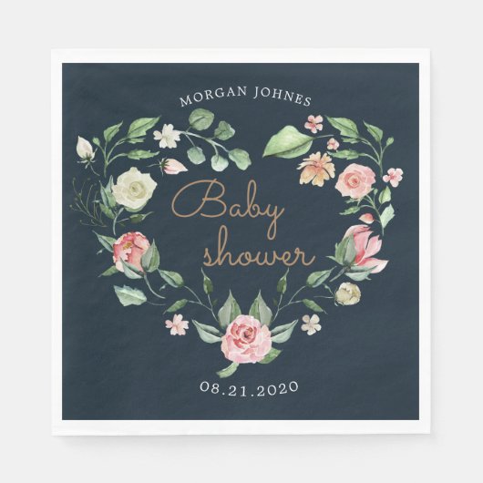 真夜中開花ベビーシャワーモノグラム スタンダードランチョンナプキン (正面)