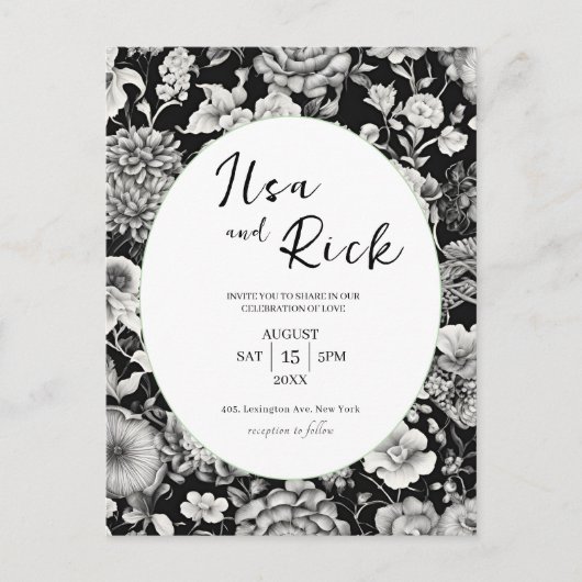真夜中開花：暗いフローラ結婚式招待状 ポストカード (正面)