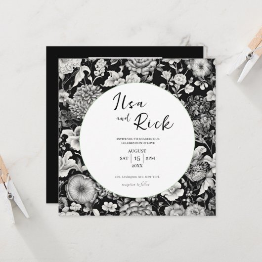 真夜中開花：暗いフローラ結婚式招待状 招待状 (正面/裏面インサイチュ)