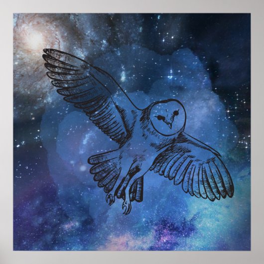 真夜中飛んでいるフクロウのポスター ポスター (正面)