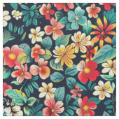 真夜中鮮やかの熱帯開花爆発 ファブリック (クローズアップ)