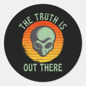 真実があそこにある灰色のエイリアンUFO ラウンドシール (正面)