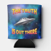 真実が出ている – ソーサー飛んでいるUFO銀河系 缶クーラー (裏面)