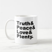 真実の大臣及び平和及び愛及び沢山 コーヒーマグカップ (左)