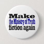 真実省フェイクニュース黒と青の文字 缶バッジ (正面)