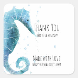 真心を込めて | Water Color Sea Horse Thank スクエアシール