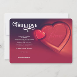 真愛、ふたつのハート、赤い結婚式招待状 案内状