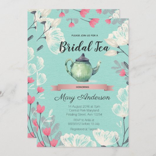 真新しいお茶会のブライダルシャワーの招待状 招待状 (正面/裏面)