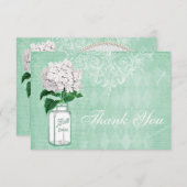 真新しいぼろぼろのシックな瓶及びアジサイは結婚式感謝していしています サンキューカード (正面/裏面)