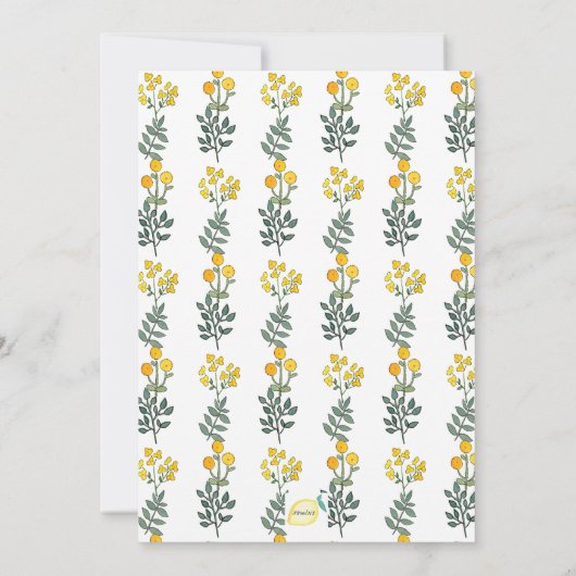 真新しいアクセントの招待状が付いている黄色い花 招待状 (裏面)