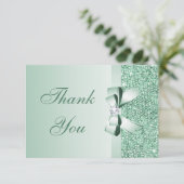 真新しいスパンコール、弓及びダイヤモンドは結婚式感謝していしています サンキューカード (スタンド正面)