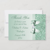 真新しいスパンコール、弓及びダイヤモンドは結婚式感謝していしています サンキューカード (裏面)